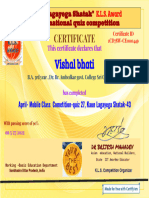 Certificate For Vishal Bhati For - April - Mobile Class Cometi...