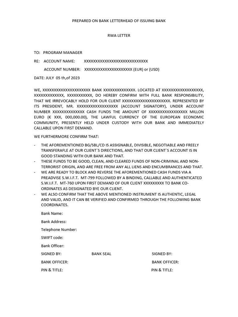 Rwa Letter Formato | PDF | Financial Services | Economy Of Europe