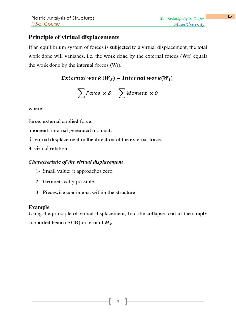 Virtual Displacement in Structural Analysis | PDF | Force | Applied ...