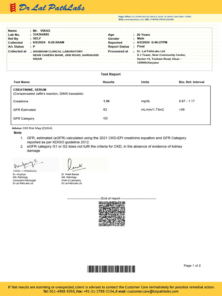 CKD Risk Assessment Report for Vikas | PDF | Medical Specialties ...