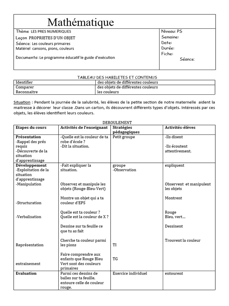 Activités Mathématiques Petite Section | PDF | Pédagogie | Apprentissage