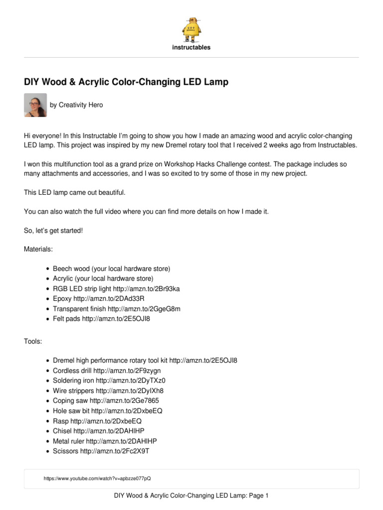 DIY Color-Changing LED Lamp Guide | PDF | Adhesive | Drilling