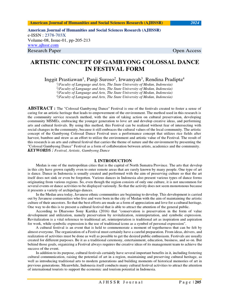 Artistic Concept of Gambyong Colossal Dance in Festival Form | PDF ...