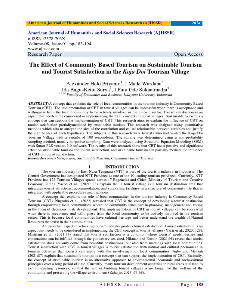 The Effect of Community Based Tourism On Sustainable Tourism and ...