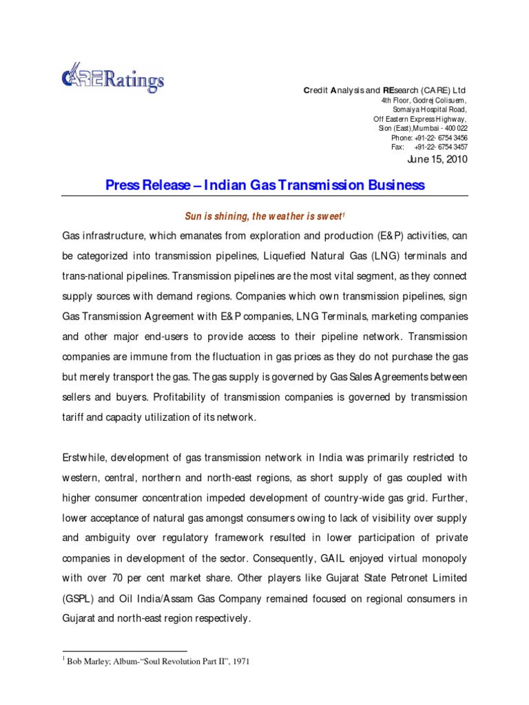 Indian Gas Transmission Overview | PDF | Natural Gas | Reserve Bank Of ...