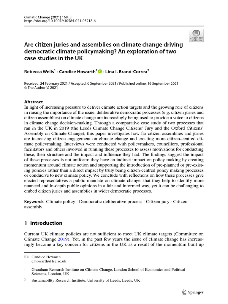 Citizen Assemblies for Climate Policy | PDF | Policy | Deliberation