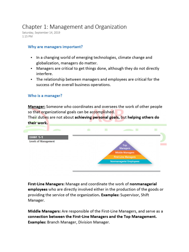 Chapter 1 Management and Organization | PDF | Goal | Business Economics