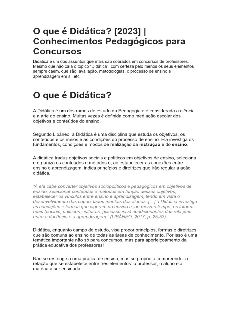 O Que É Didática | PDF | Pedagogia | Aprendizado