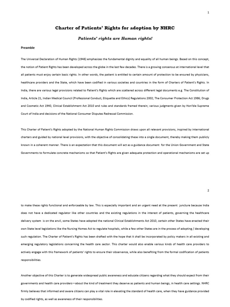 NHRC Charter of Patients' Rights | PDF | Informed Consent | Clinical Trial