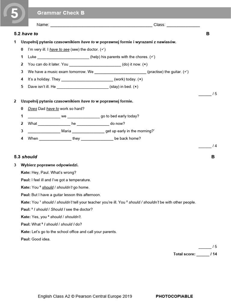 EC - A2 - Tests - Grammar Check 5B | PDF