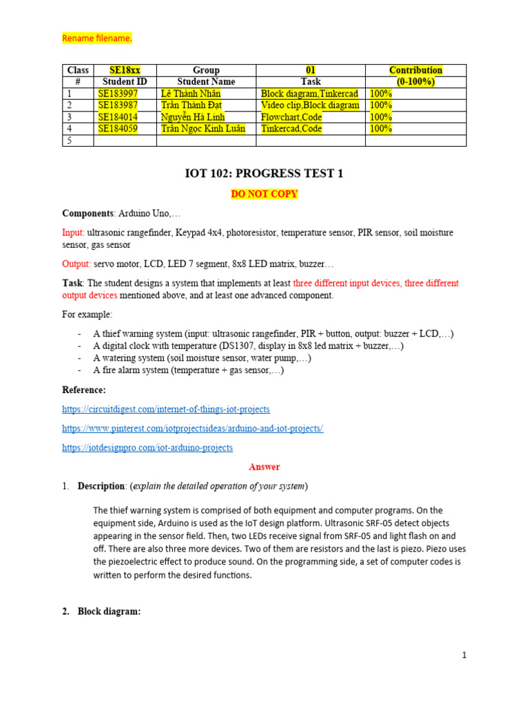 IOT102 SE1867 Progrest - Test1 Nhom8 | PDF | Sensor | Electrical ...