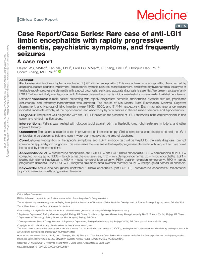 Case report case series rare case of anti lgi1 limbic encephalitis