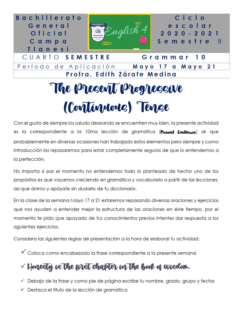 Present Progressive: Guía y Ejercicios | PDF