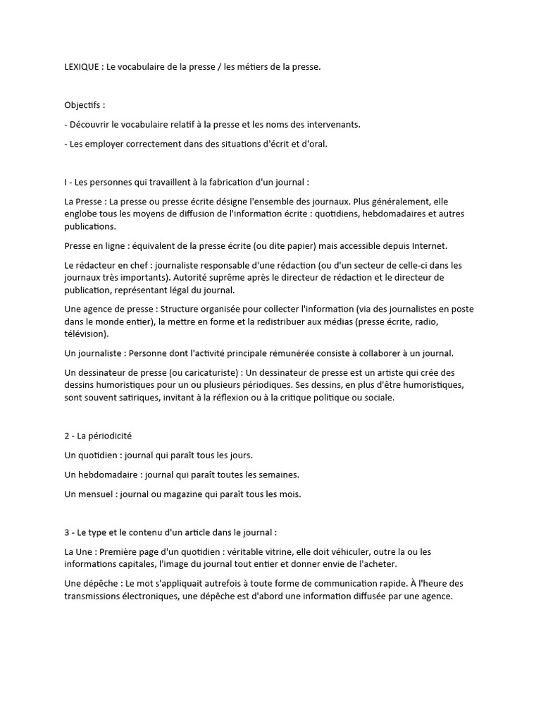 Lexique du Vocabulaire de la Presse | PDF | Journaux | Journalisme