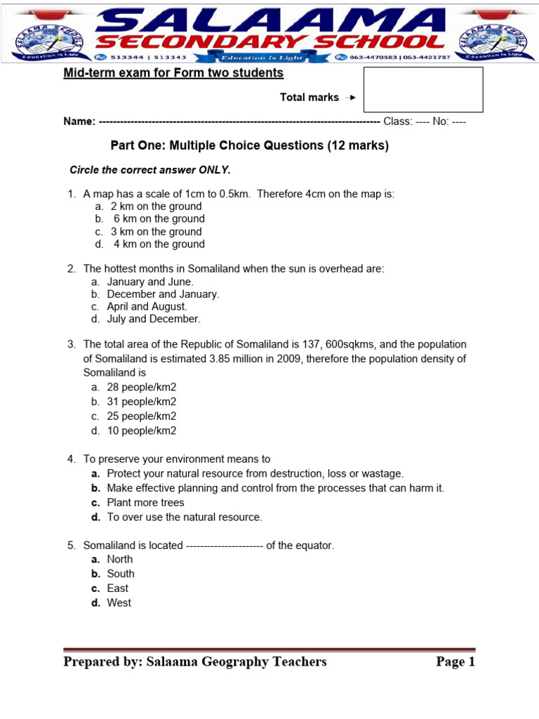 Somaliland Geography Exam Review | PDF | Map | Natural Environment