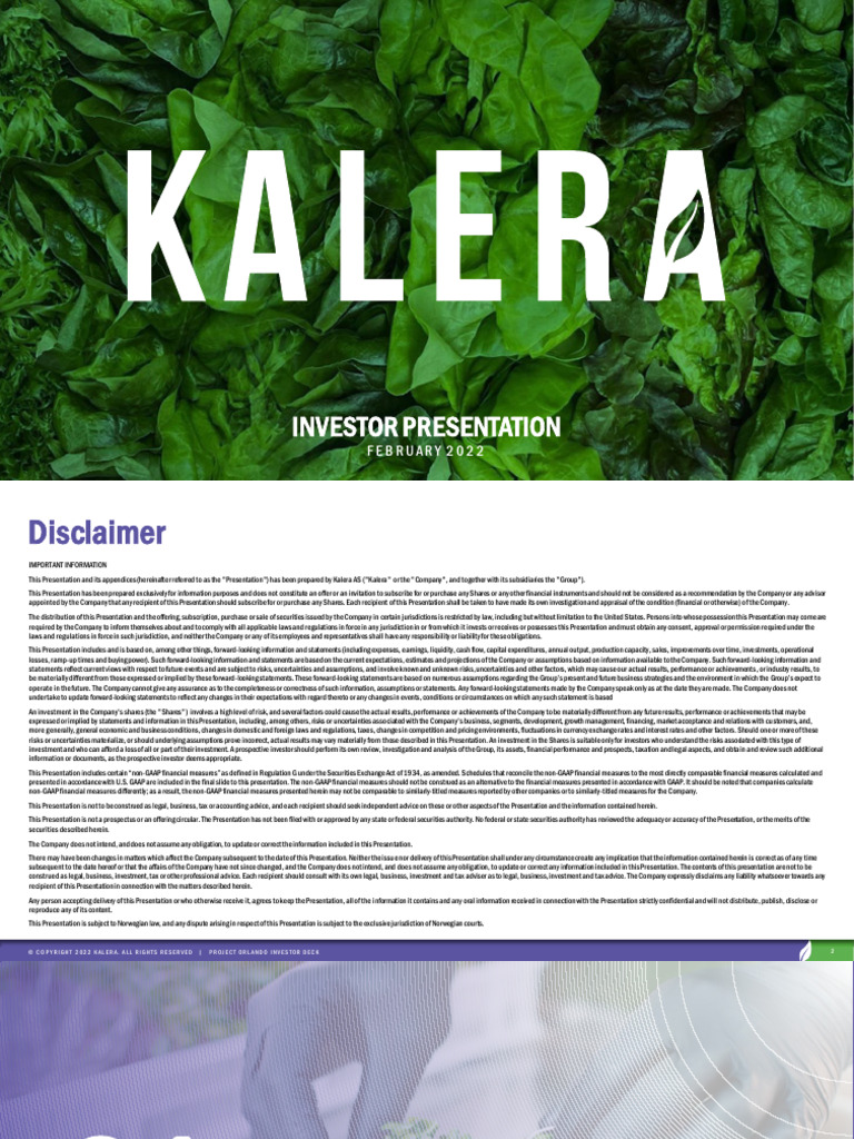Kalera Investor Presentation 2022 | PDF | Risk | Stocks