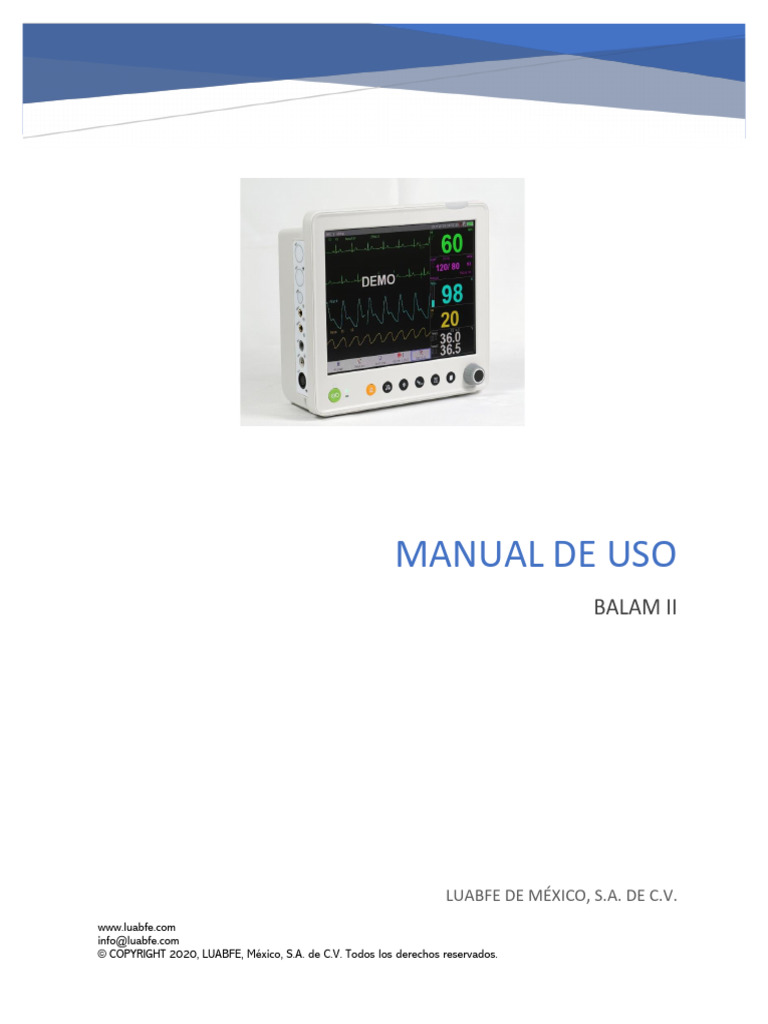 Manual de Usuario BALAM II | PDF | Presión sanguínea | Conector eléctrico