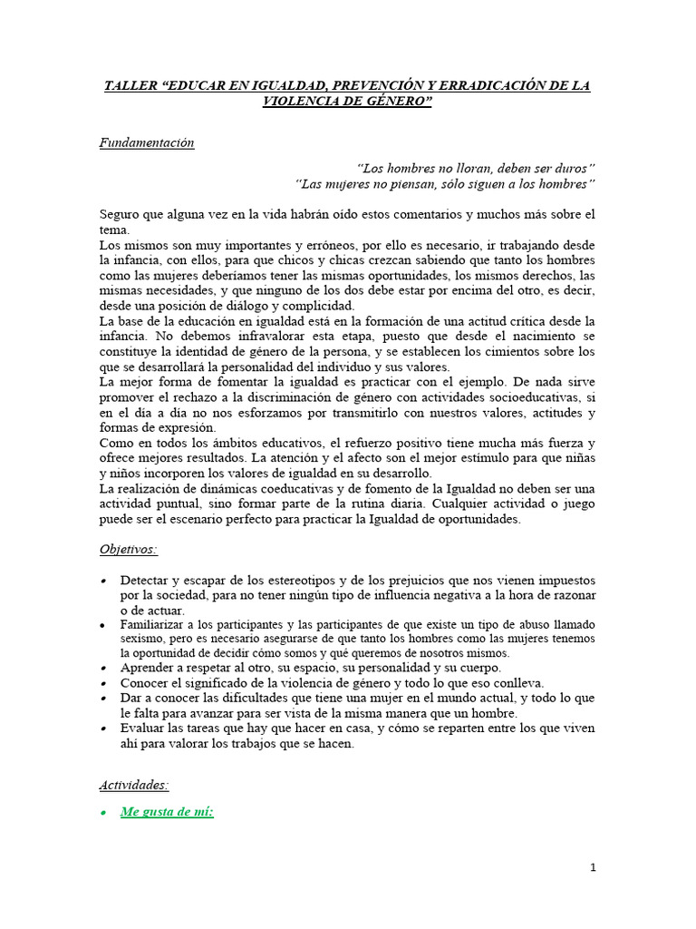 Taller de Igualdad y Prevención de Género | PDF | Sexismo | Estereotipos