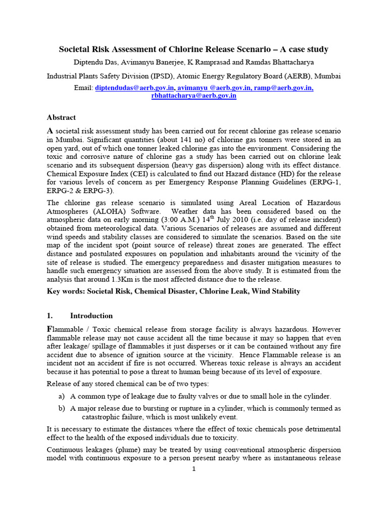 Societal Risk Assessment of Chlorine Rel | PDF | Atmosphere Of Earth ...