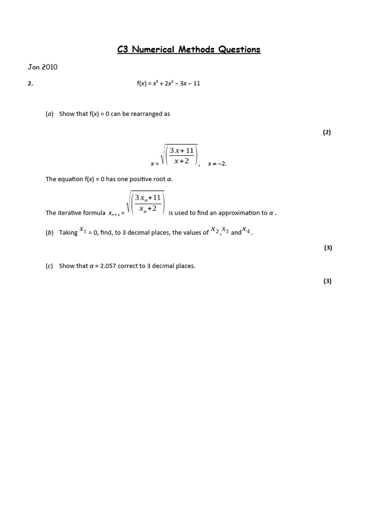 4) C3 Numerical Methods Questions | PDF | Elementary Mathematics ...
