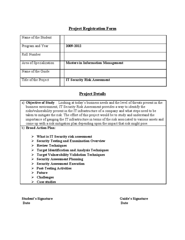 IT Security Risk Assessment Project Form | PDF