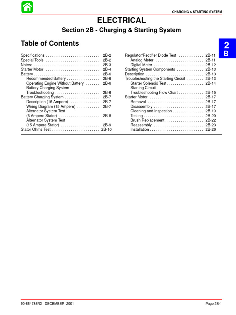 Electrical: Section 2B - Charging & Starting System | PDF | Electric ...