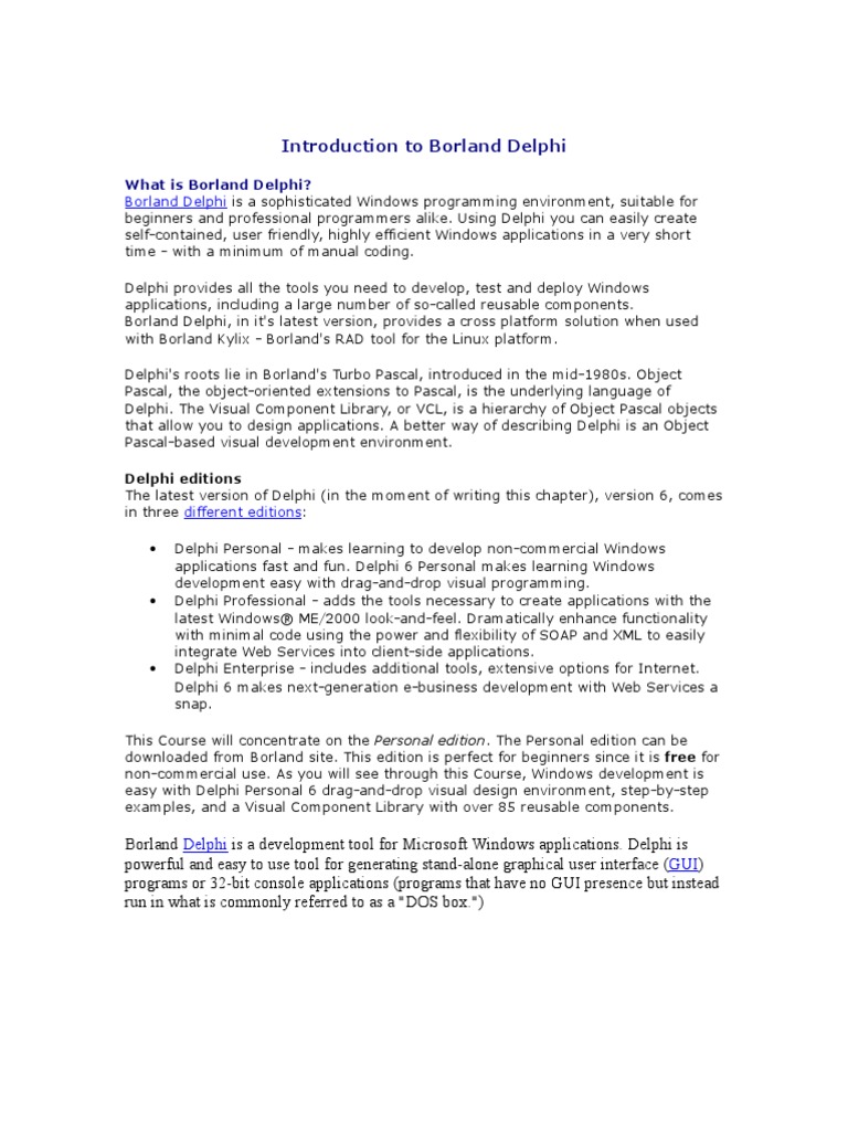 Delphi 6 personal edition download