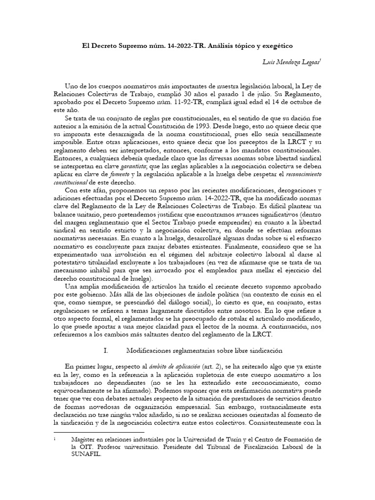DS 14.2022.TR. Análisis Tópico y Exegético | PDF | Derecho laboral