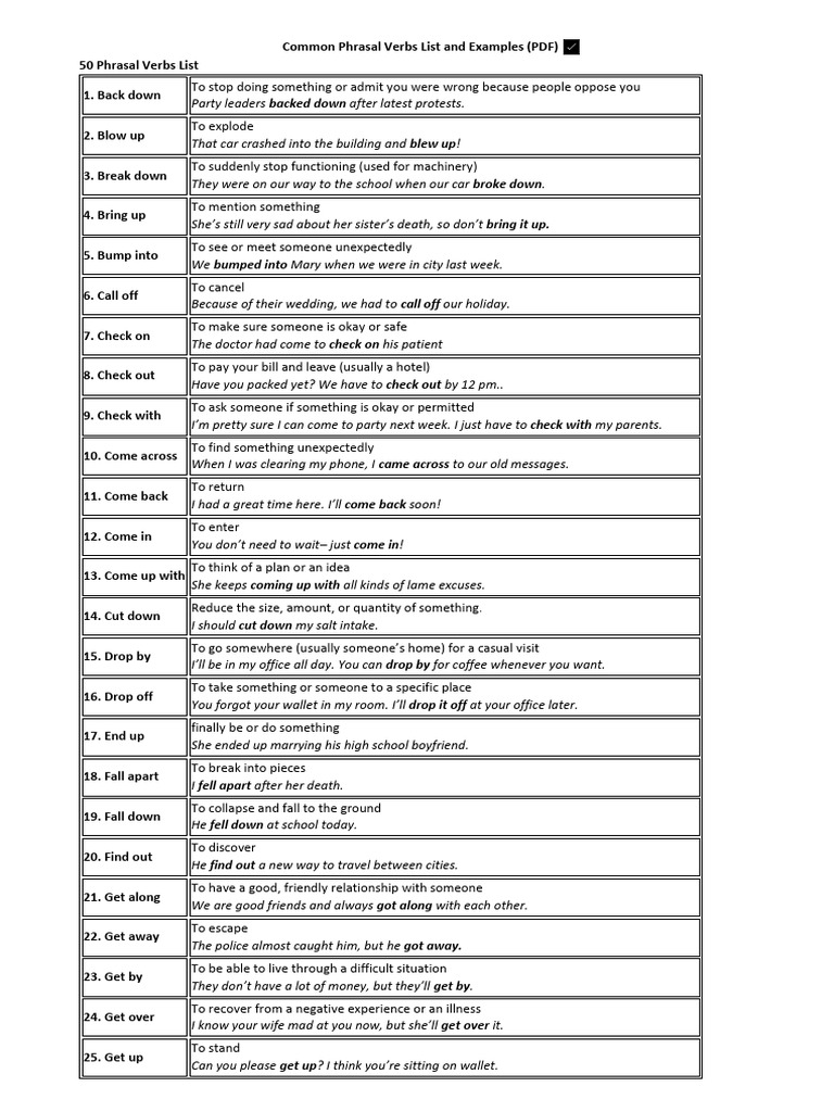 50 Essential Phrasal Verbs PDF | PDF