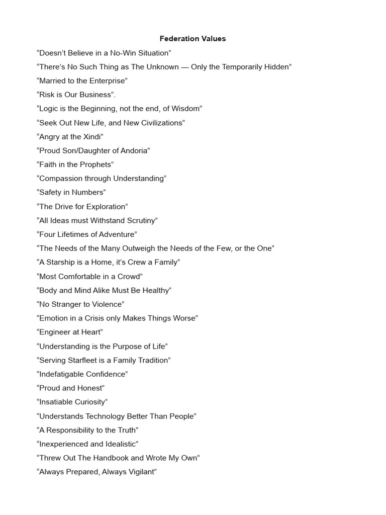 Key Federation Values and Principles | PDF | Star Trek