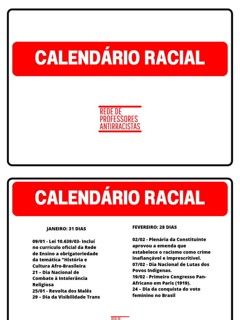Calendário Racial | PDF | UNESCO | Racismo