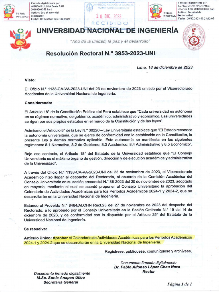 Calendario Acádemico 2024 (2) UNI PDF