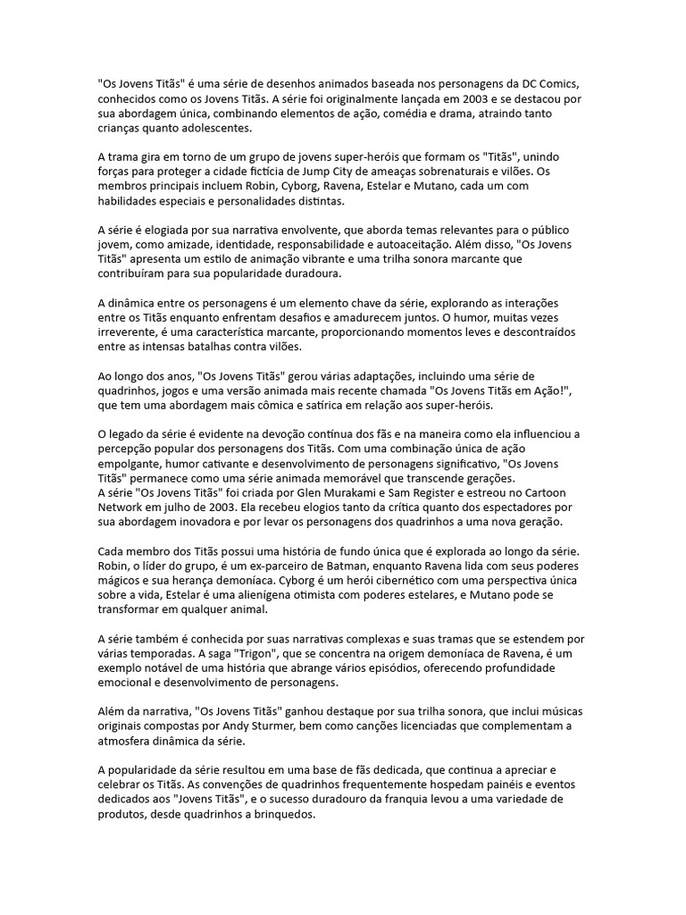 Qual a hist ria dos jovens titans pdf super her is