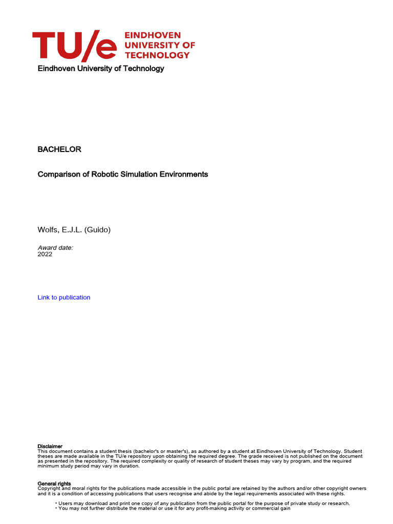 Comparison of Robotic Simulation Environments | PDF | Simulation | Matlab