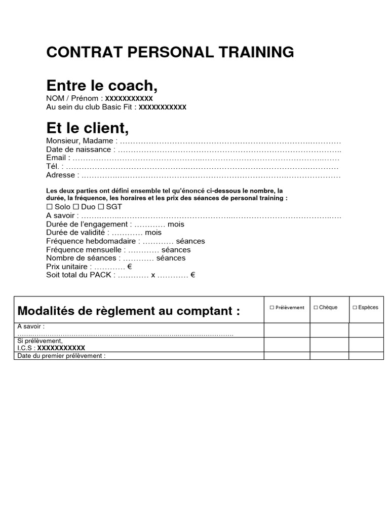 Contrat de Personal Training | PDF | Confidentialité