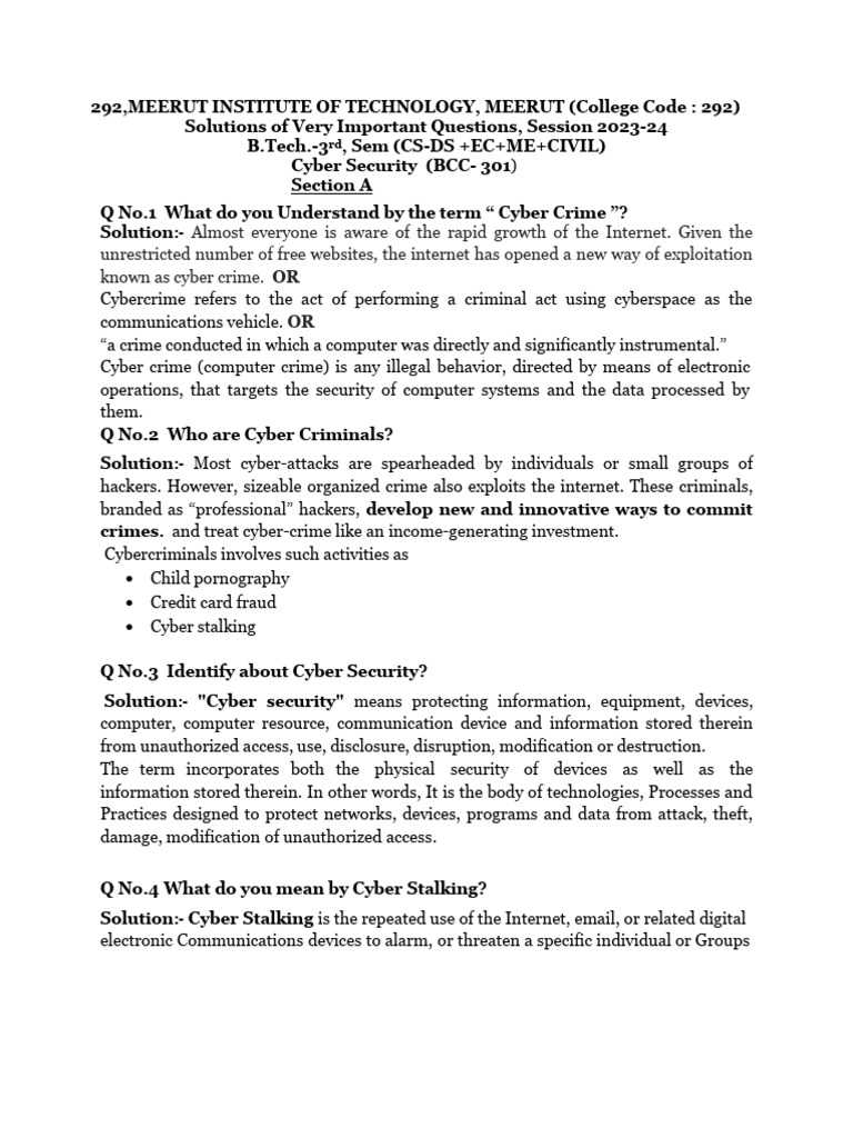 Cyber Security Important Questions & Answers | PDF | Computer Security ...