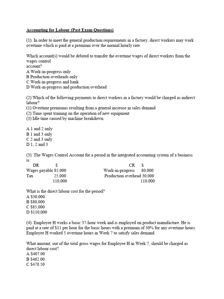 MA1 Past Exam Questions | PDF | Cost Of Goods Sold | Overtime