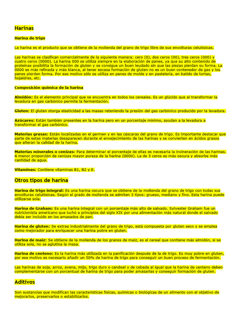 Tipos y Composición de Harinas | PDF | Panes | Cereales