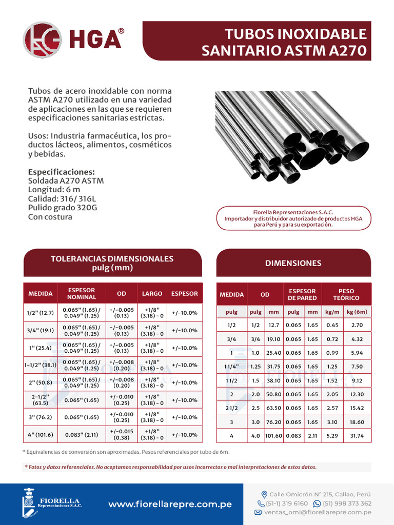 Tubos Sanitarios Inoxidables ASTM A270 | PDF