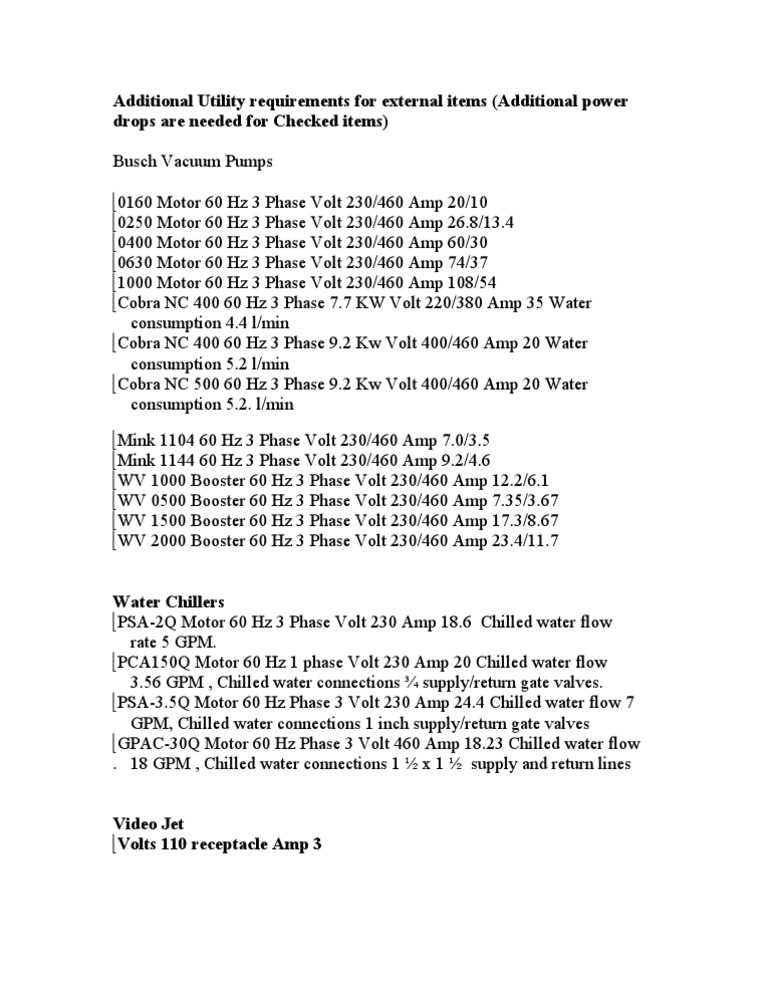 Utility Requirements for Busch Pumps & Chillers | PDF | Home & Garden