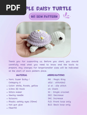 Baby Purple Daisy Turtle No Sew