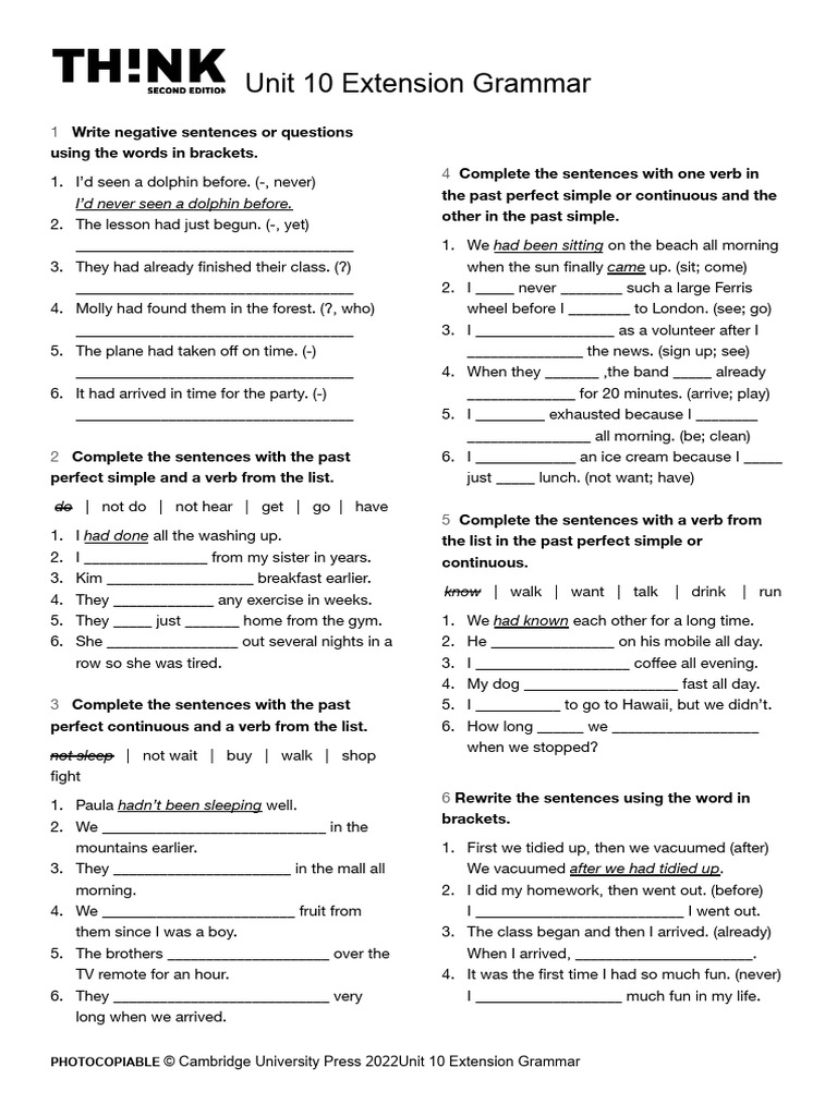 Thk2e BrE L2 Grammar Extension Unit 10.docx-1 | PDF | Language Arts ...