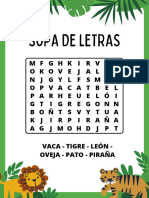 Documento A4 Juego de Sopa de Letras Animales Infantil Ilustrado