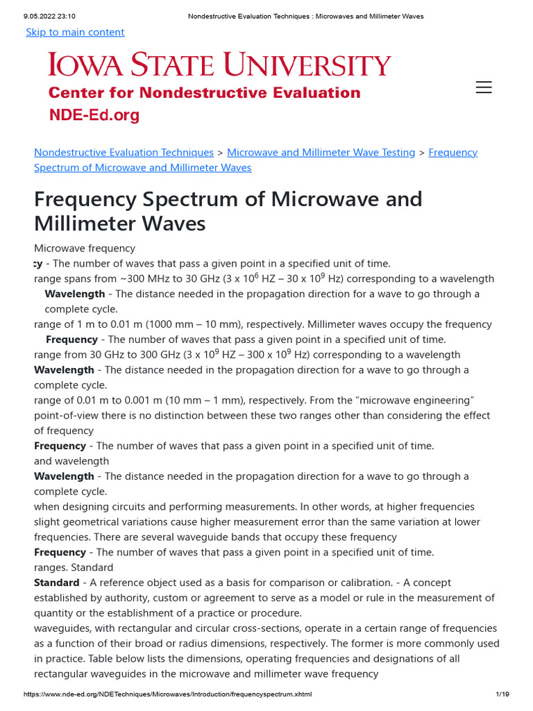 Nondestructive Evaluation Techniques Microwaves and Millimeter Waves