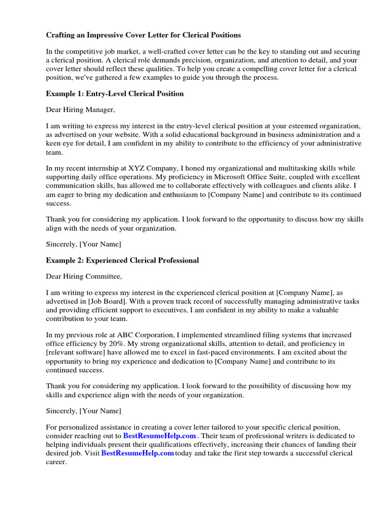 Clerical Cover Letter For Simple Application Letter For Call Center