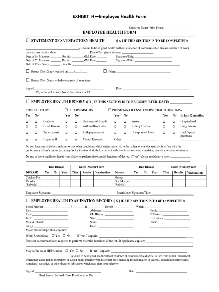 Employee Health Form | PDF | Measles | Physician