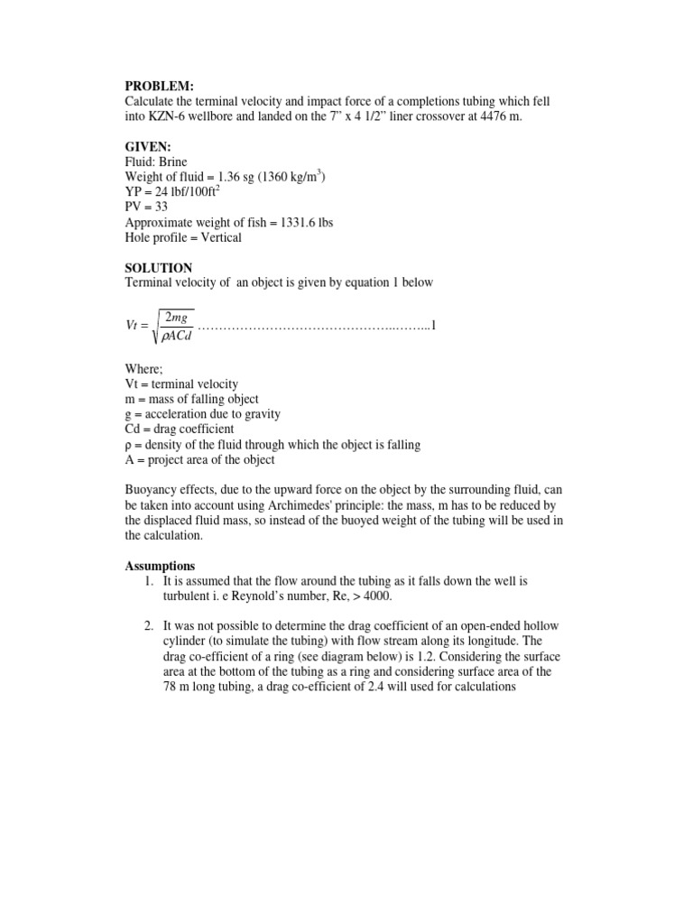 Calculation of impact force and velocity of fish on free fall pdf
