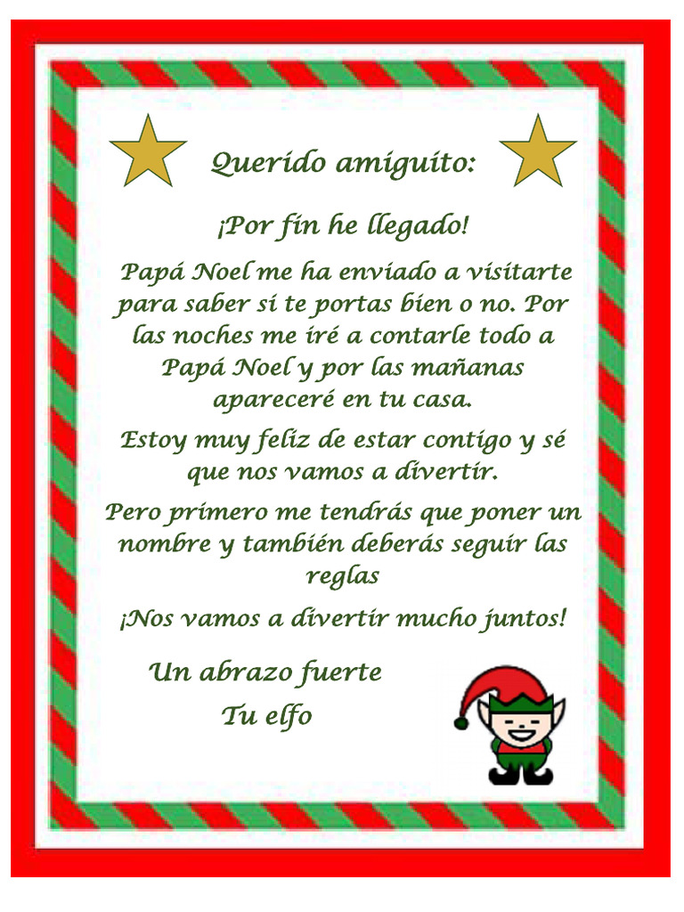 Carta de Llegada Elf On The Shelf Espanol PDF
