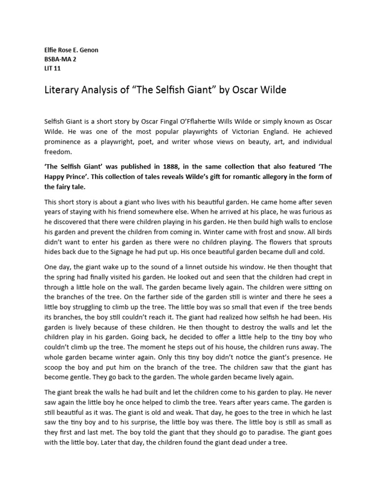 Analysis of "The Selfish Giant" | PDF | The Happy Prince And Other Tales