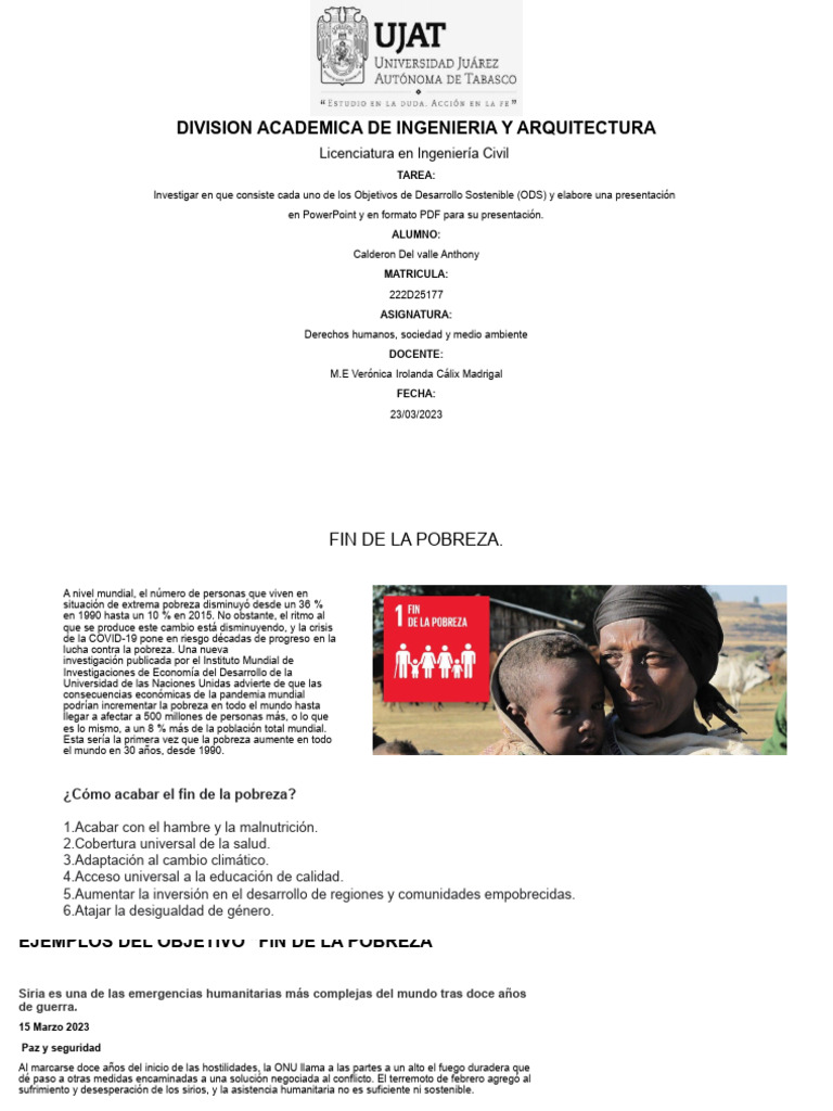 ODS: Fin de la Pobreza y Hambre Cero | PDF | Sustentabilidad | Suelo